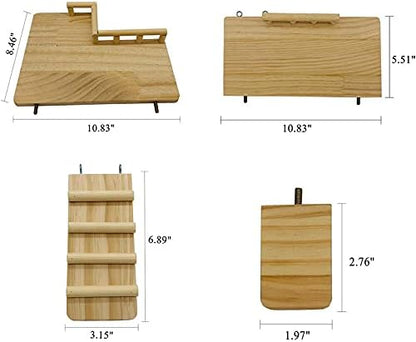 Squirrel Hamster Wooden Platform Jumping Board Climbing Ladder,Bird Perches Cage Toys, Wooden Gerbil Standing Platform, Chinchilla Cage Accessories,Suitable Cage Size :18.5"(L) * 11.03"(W) * 11.81"