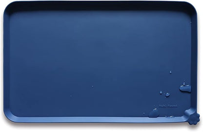 Hoki Found X-Large Silicone Pet Food Mats - Non Slip Dog Cat Bowl Placemats - Waterproof Dog Cat Food Mats - Suitable for Carpet - Indigo Ink