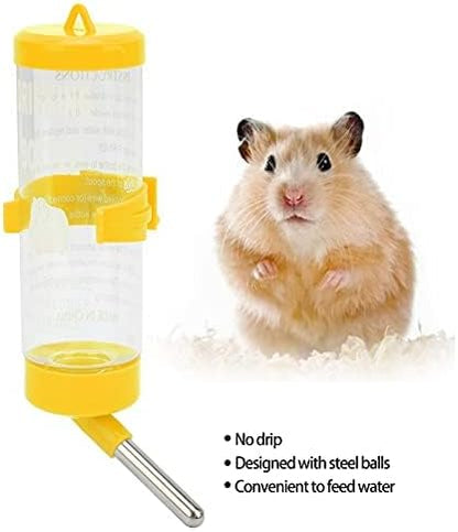 Hamsters Water Bottle, 250ML Yellow Automatic No Drip Hanging Water Feeder Dispenser for Small Animals Guinea Pig Rat Rabbit Dwarf Gerbil Chinchilla