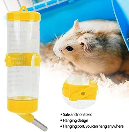 Hamsters Water Bottle, 250ML Yellow Automatic No Drip Hanging Water Feeder Dispenser for Small Animals Guinea Pig Rat Rabbit Dwarf Gerbil Chinchilla