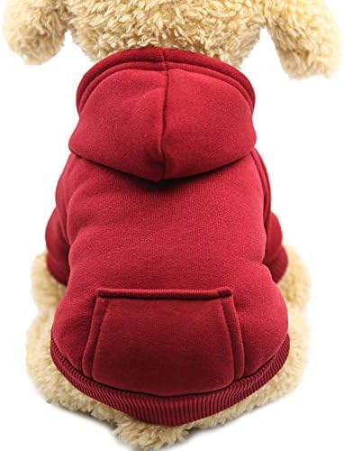 Jecikelon Winter Dog Hoodie Sweatshirts with Pockets Warm Dog Clothes for Small Dogs Chihuahua Coat Clothing Puppy Cat Custume (Wine red, Medium)