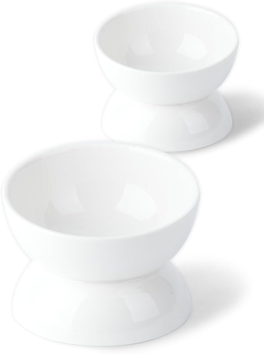 Cat Water Bowl, 16 OZ Ceramic Elevated Cat Bowls, 15° Tilted and Raised Pet Food Dish, Anti Vomiting Protect Pets' Spines and Whisker Fatigue