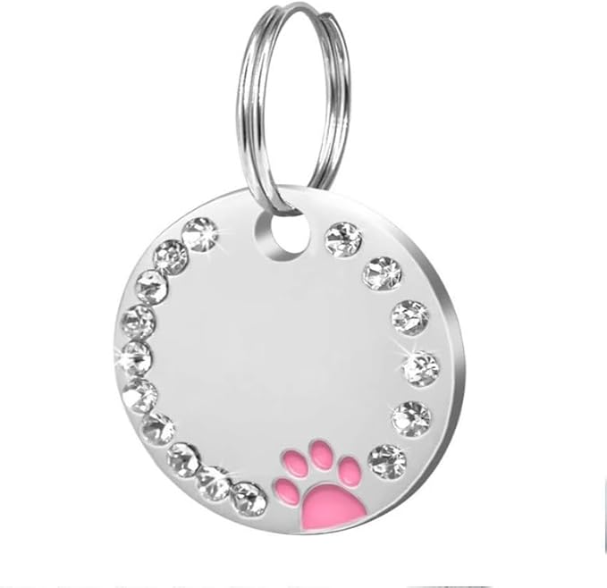 Personalized Dog/Cat Cute Paw Pet ID Tag with Unique Laser Engraving Name and Phone Number for Pet Collar or Key Chain (Pink)