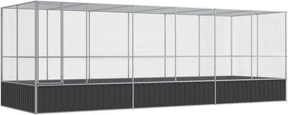 Galvanized Steel Large Flight King Bird Cage with Extension, Steel Outdoor Aviary, Outdoor Indoor Large Bird Cage Aviary Pet House for Cockatiels African Parakeets, 246.1"x81.5"x83.5",-311