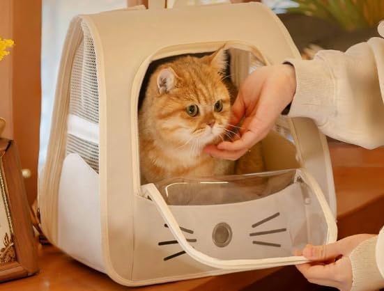 Handheld Crossbody cat Bag,Transparent Carrier Portable,Small Cat Carried Bag Collapsible Soft-Sided Pet Carriers for Kitten Puppy Rabbit Travel Hiking Walking & Outdoor Use(White)