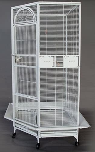 64" Extra Large Corner Flight Bird Parrot Cage for Cockatiel Parakeet Budgies Parrot with Around Metal Seed Skirts, Tight 1/2-Inch Bar Spacing (WhiteVein)