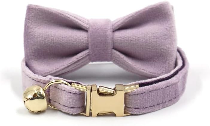 Personalized Cat Collar with Bells,Velvet Customized Small Cat Collar with Name Tag,Pet Collar with Name Phone Number Engraved ID Tags for Boy and Girl Kitten Cats (Purple)