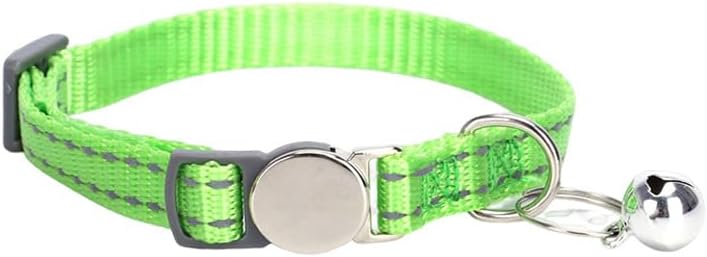Green Cat Collar with Bell, Reflective Soft Nylon Break Away Kitten Collars with Bells, Male Puppy Collars for Xs Small Tiny Little Boy Pet Dogs, Neck 7-11 Inch