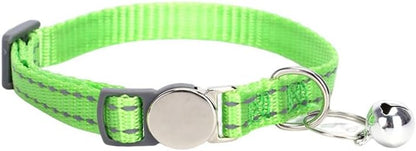 Green Cat Collar with Bell, Reflective Soft Nylon Break Away Kitten Collars with Bells, Male Puppy Collars for Xs Small Tiny Little Boy Pet Dogs, Neck 7-11 Inch