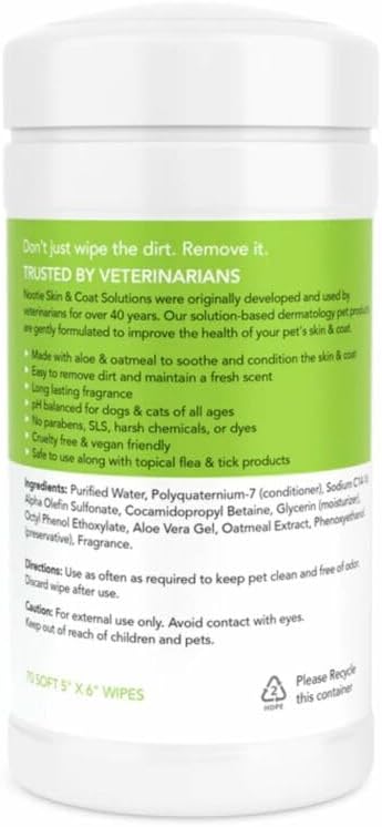 Nootie Waterless Shampoo Wipes for Dogs & Cats - Long Lasting Cucumber Melon Fragrance - Sold in Over 10,000 Vet Clinics and Pet Stores Worldwide, Made in USA - 70 Count