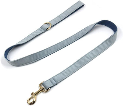 PETDURO Personalized Dog Collar Haze Blue Soft Velvet for Large Medium Small Boy Girl Dogs - Custom Collar with Name Phone Number Engraved on Gold Metal Buckle - Add Leash Bow Set via Customize Now