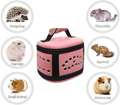 KAMEIOU Portable Small Animal Guinea Pig Carrier Cage with Mat Zipper Breathable Hole Window Hamsters Hedgehogs Guinea Pigs Small Pet Travel Carrier Cage Case Handbag for Animals Carrier（Pink）