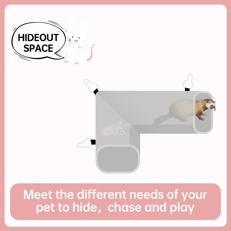 Rat Ferret Hammock Toys Cage Accessories, Guinea Pig Hideout Tunnel, Warm Bed for Rat Ferret Guinea Pig Sleep Hide and Play (3.Right Angle Tunnel)