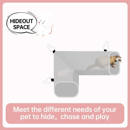 Rat Ferret Hammock Toys Cage Accessories, Guinea Pig Hideout Tunnel, Warm Bed for Rat Ferret Guinea Pig Sleep Hide and Play (3.Right Angle Tunnel)