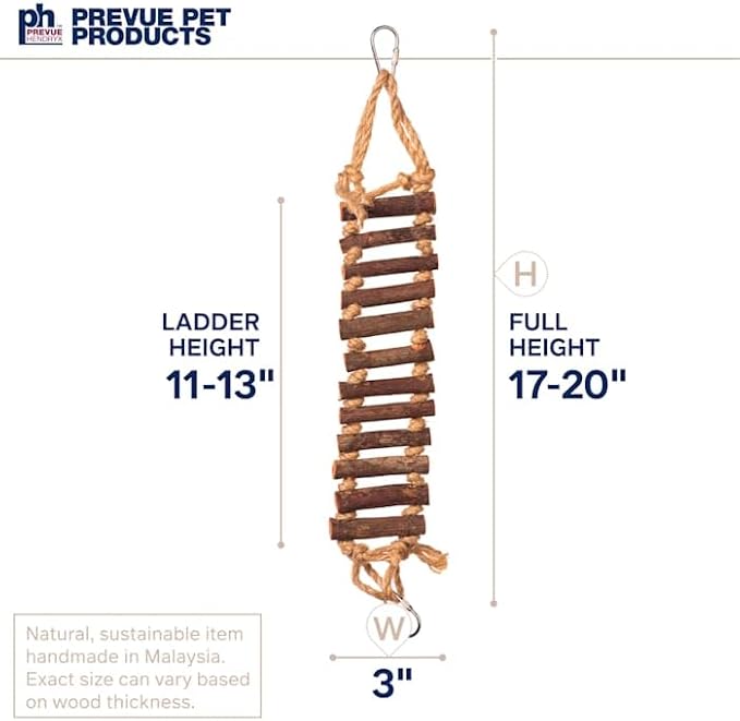 Prevue Pet Products Naturals Rope Ladder Bird Toy, Wood Stairs Climbing Activity Attachment for Birdcage, Earth Tone Brown 62806