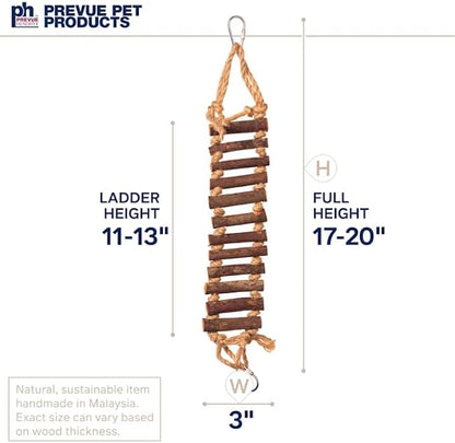 Prevue Pet Products Naturals Rope Ladder Bird Toy, Wood Stairs Climbing Activity Attachment for Birdcage, Earth Tone Brown 62806