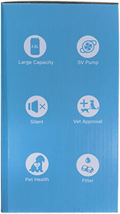 Stainless Steel Cat Water Fountain: 88oz/2.6L Ultra Quiet Pet Fountain with Flower Kitty Spout & LED Blue Light Water Dispenser with Water Level Window for Cats/Dogs Indoor (Silver) - IHOUONE