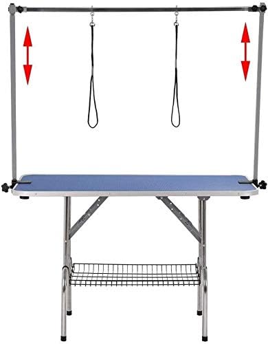 36" Dog Grooming Table Foldable Pet Grooming Tables with Adjustable Arm Noose Storage Mesh Tray Maximum Capacity Up to 330lbs Blue