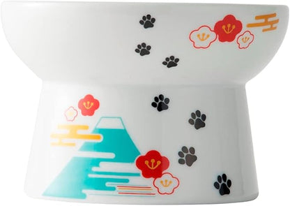 Necoichi Raised Cat Food Bowl – Ceramic Elevated Cat Bowl for Whisker & Neck Fatigue, Dishwasher Microwave Safe – Non-Slip & Anti Vomiting Ergonomic Design (Fuji, Regular)