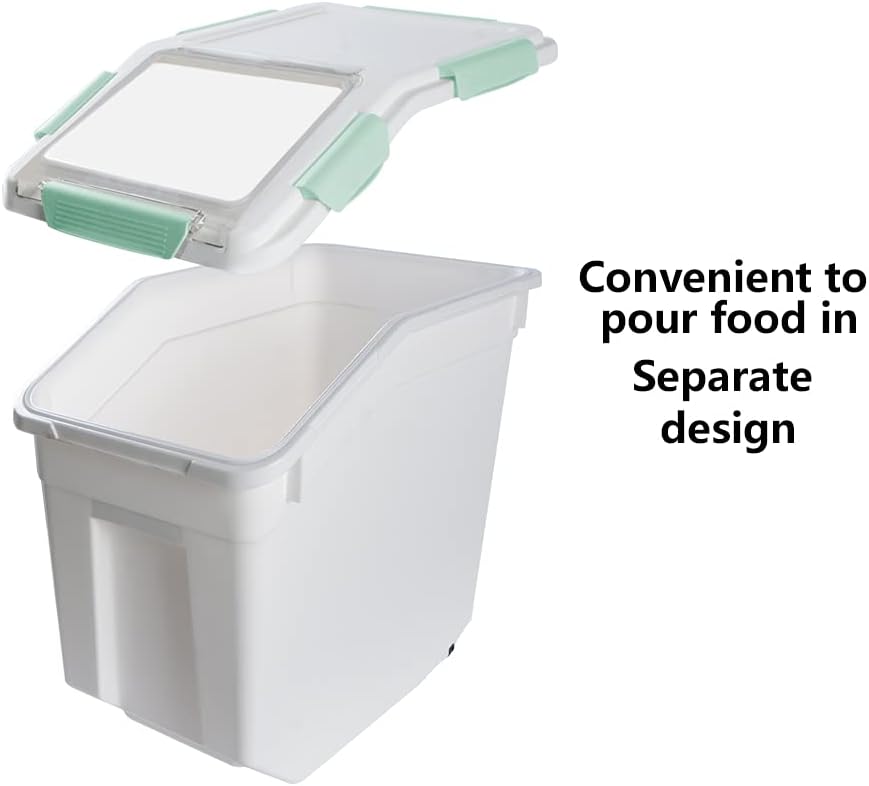 Saim Flour & Food Storage Container 25LB, Rice Dispenser & Dog Food Container with Lid, BPA Free Plastic with Measuring Cup for Rice, Flour, Dry Food Organization Cat Food Bin Bulk on wheels (Green)