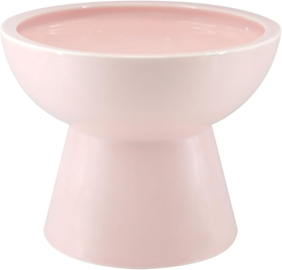 LoeJan Elevated Cat Food and Water Bowls Set, Pink - Raised Ceramic Anti-Vomit Whisker-Free Feeder for Kittens to Adult Cats