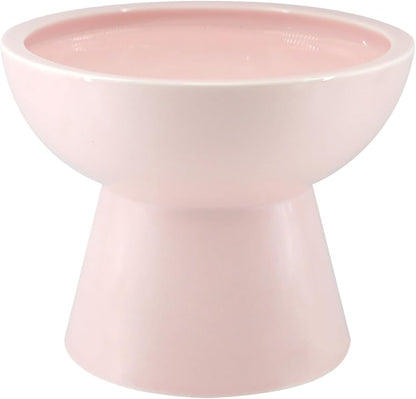 LoeJan Elevated Cat Food and Water Bowls Set, Pink - Raised Ceramic Anti-Vomit Whisker-Free Feeder for Kittens to Adult Cats