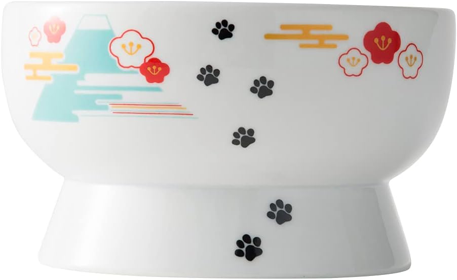 Necoichi Elevated Cat Water Bowl – Ceramic Raised Cat Bowl, Prevents Neck & Whisker Fatigue – Dishwasher & Microwave Safe – Pet Water Bowl for Cats (Fuji, Regular)