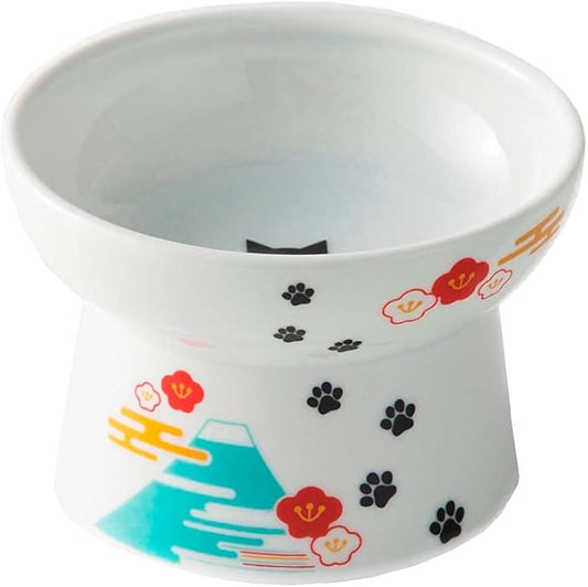Necoichi Raised Cat Food Bowl – Ceramic Elevated Cat Bowl for Whisker & Neck Fatigue, Dishwasher Microwave Safe – Non-Slip & Anti Vomiting Ergonomic Design (Fuji, Regular)