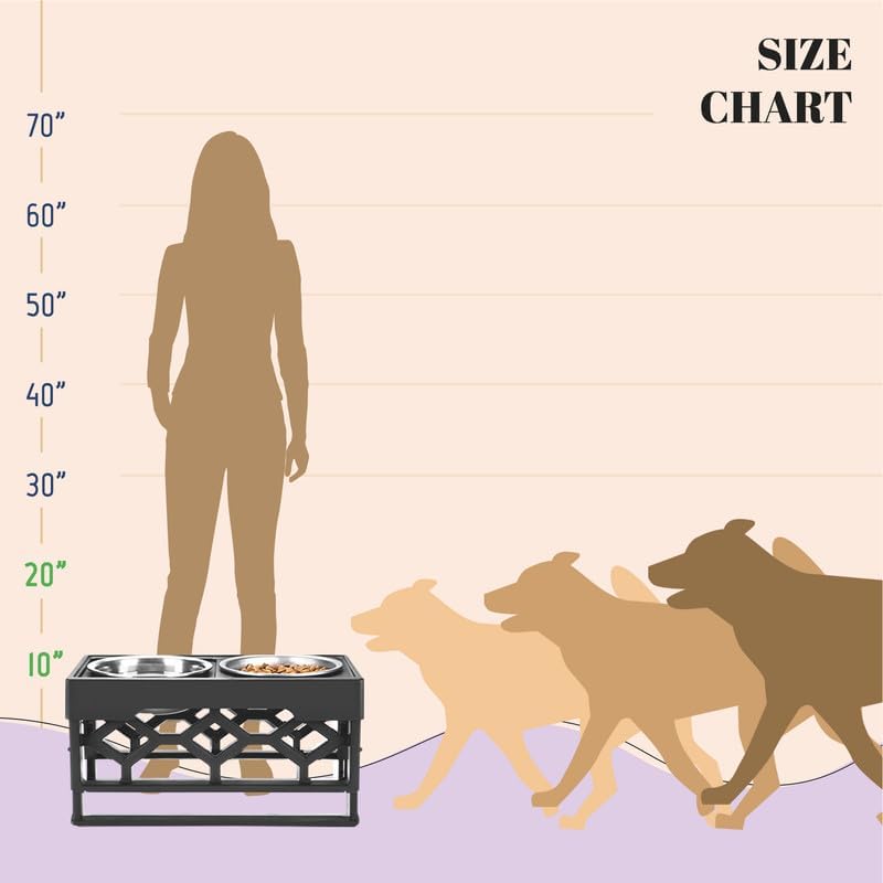 AVERYDAY Large Dog Bowls Elevated, 4 Height Adjustable Raised Dog Bowl Stand with 4 Stainless Steel Food and Water Bowls Set, Tall Dogs Feeding Station with Anti-Slip Base for Medium Large Breeds Dogs