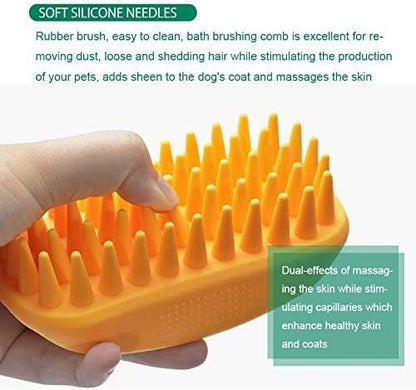 Dog Cat Pet Grooming Brush - Silicone Massage Brush for Deshedding and Bathing, Anti-Slip Rubber Shampoo Brush for Long & Short Hair Dogs and Cats (Orange)