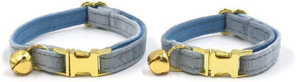 Personalized Cat Collar with Bells,Velvet Customized Small Cat Collar with Name Tag,Pet Collar with Name Phone Number Engraved ID Tags for Boy and Girl Kitten Cats (Mist Blue)