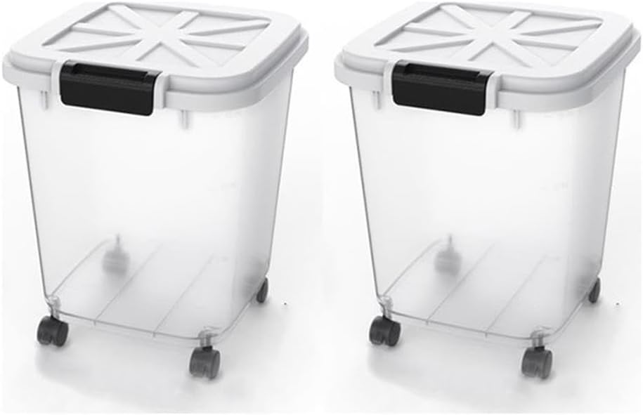 HANAMYA 30 LB Rice Storage Container with Measuring Cup, BPA free, For Rice | Grain | Pet Food | Flour, 2 coun, Clear & Black