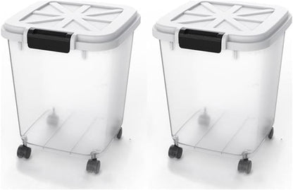 HANAMYA 30 LB Rice Storage Container with Measuring Cup, BPA free, For Rice | Grain | Pet Food | Flour, 2 coun, Clear & Black