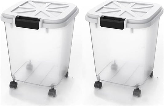 HANAMYA 30 LB Rice Storage Container with Measuring Cup, BPA free, For Rice | Grain | Pet Food | Flour, 2 coun, Clear & Black