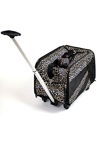 dbest products Pet Smart Cart, Medium, Leopard, Rolling Carrier with Wheels Soft Sided Collapsible Folding Travel Bag, Dog Cat Airline Approved Tote Luggage Backpack