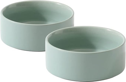 Ceramic Set of 2 Cat Bowls, Food and Water Bowls for Cats, Kitty, 2pcs Cat Dishes, Pet Feeder(5.1inch, 2 x Light Green Bowls)