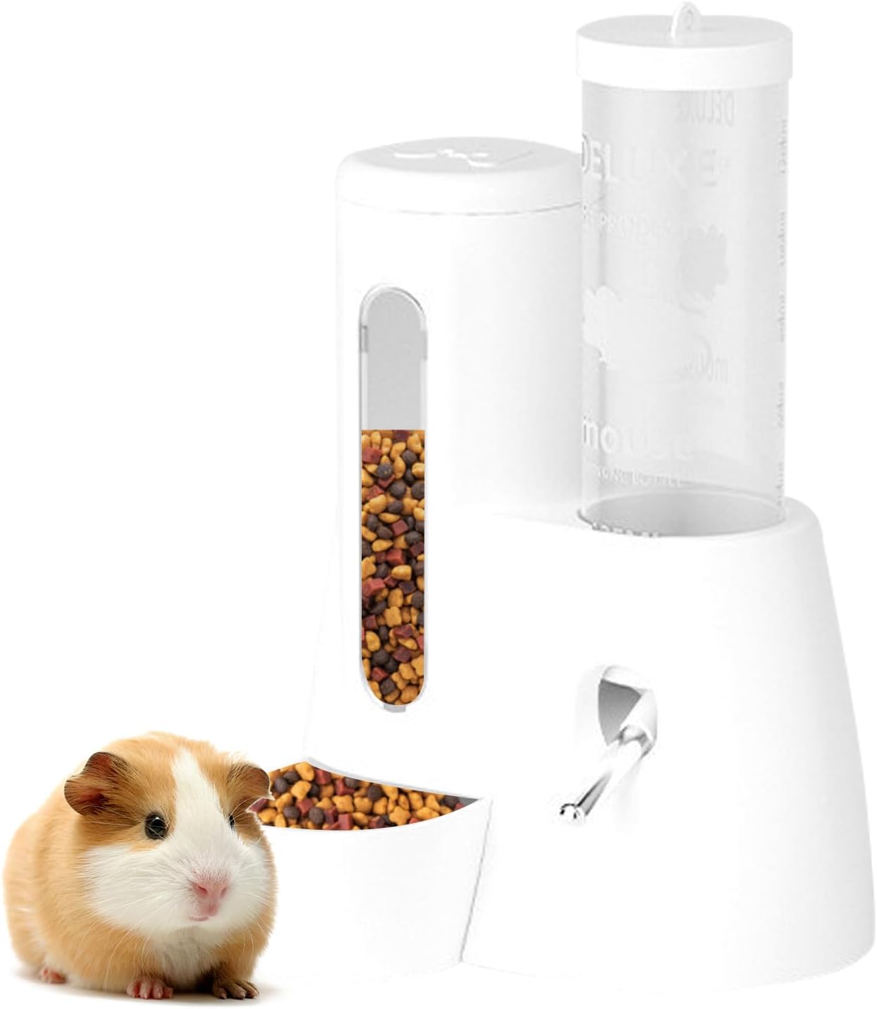 2-in-1 Hamster Water Bottle & Food Dispenser - Leak-Resistant Design for Glass/Wire Cages (120ml/4oz BPA-Free + Double Seal Nozzle) Dwarf Hamster & Mice Essentials (White, 6.3×5.1×4.3)