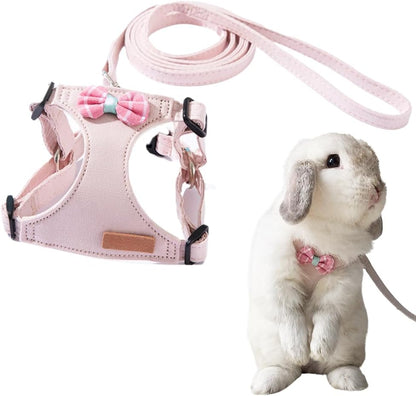 Rabbit Harness and Leash - Adjustable Bunny Harness Escape Proof for Walking Runnig Hiking Camping Outdoor - Cute Small Animal Harness Leash Set (Small,Pink)