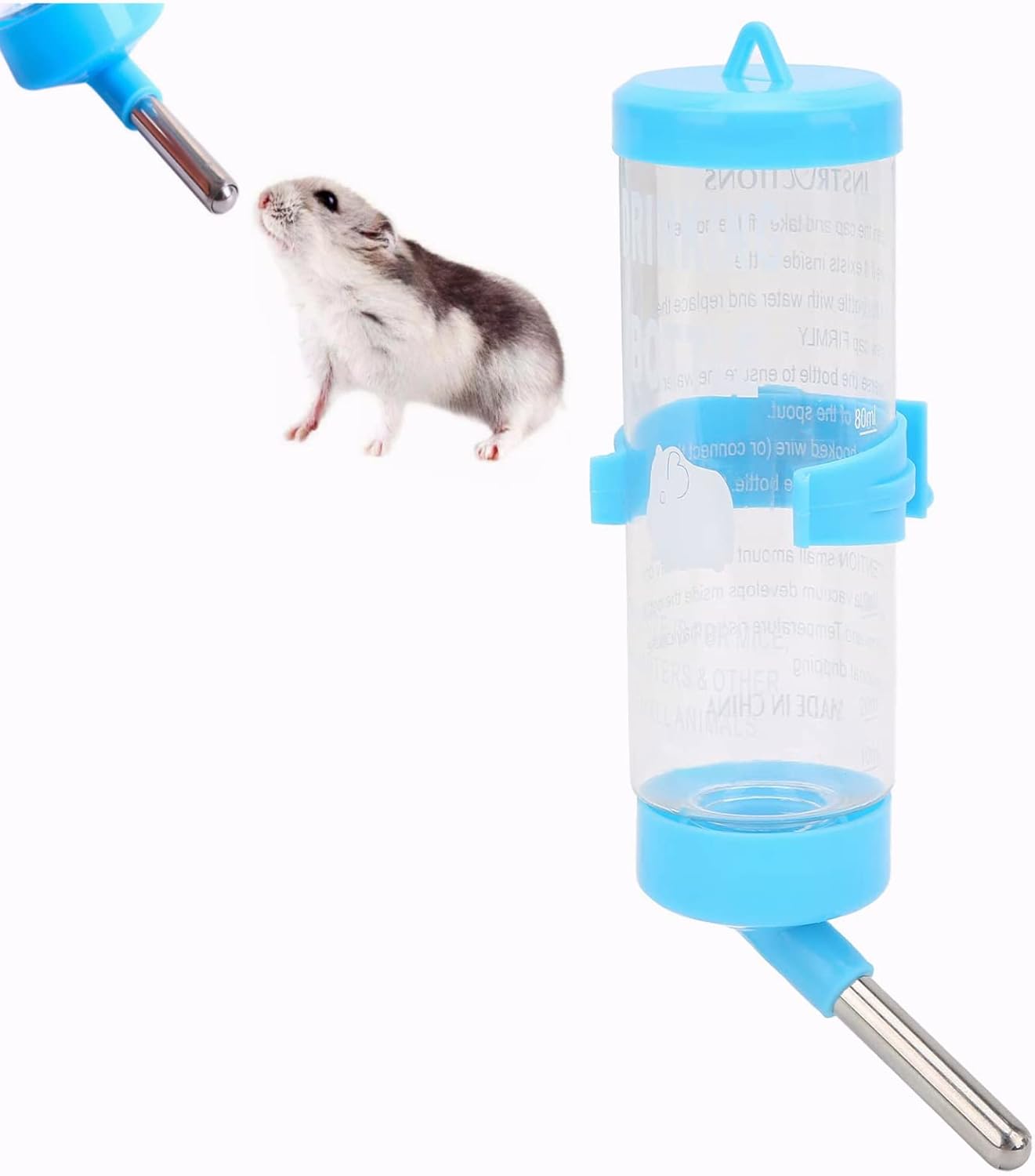 Hamsters Water Bottle, Automatic No Drip Hanging Water Feeder Dispenser for Small Animals Guinea Pig Rat Rabbit Dwarf Gerbil Chinchilla(Blue 250ML)