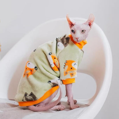 Sphynx Cat Warm Turtleneck Sweater, Thick Soft Double-Sided Fleece Clothes for Cats, Two-Legged Winter Onesie for Cats and Small Dogs,Pjs for Cats and Puppy (Fox, XXL (8.5-12.5lbs))