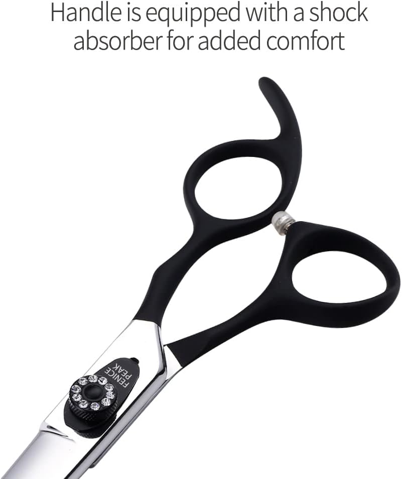 Fenice Peak 7.0'' Dog Straight Scissors For Grooming Pet Hair Cutting Shears 440C Stainless Steel Black Non-Slip Handle Sharp Blades Professional Pet Trimming Scissors for Cats