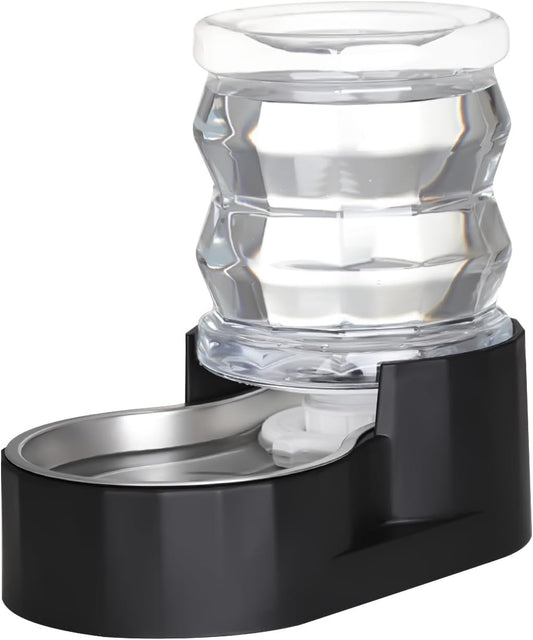 RIZZARI Dog Water Bowl Dispenser: 5L Gravity Black Automatic Stainless Steel Drinking Feeder with Filter for Dogs and Cats