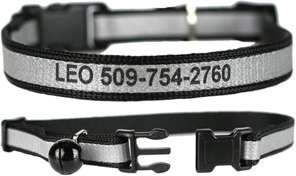 GoTags Personalized Reflective Cat Collars, Engraved Custom Cat Collar with Name and Phone Identification, Breakaway Collar with Safety Release Buckle and Bell, Adjustable for Cats and Kitten, (Black)