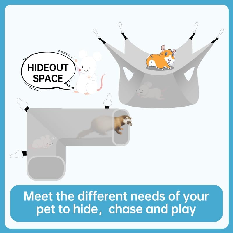 Guinea Pig Rat Tunnel Ferret Hammock, Small Animal Corner Tunnel & Tubes & Bed for Hedgehog Piggy Chinchilla Hideout Toys and Cage Accessories (3.Hammock&Tunnel, Owl)
