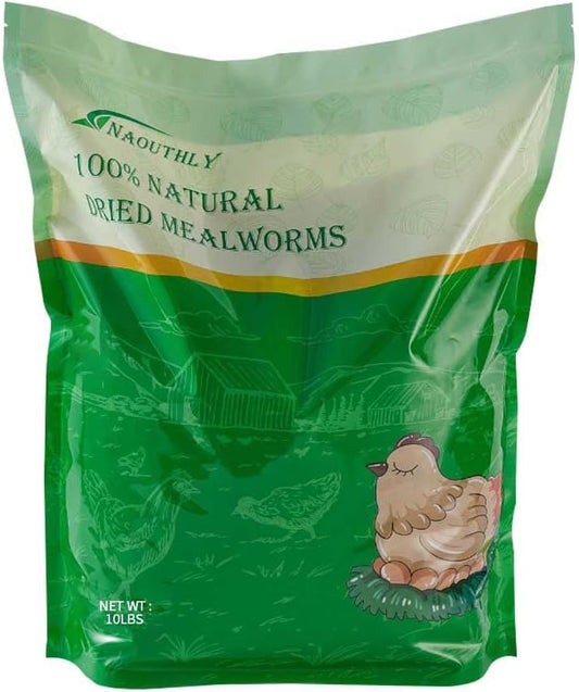 Bulk Dried Mealworms 10Lb Bag -Premium Non-GMO Dried Mealworms for Chicken, Nutritious High Protein - 100% Natural for Laying Hens, Birds, Ducks, Chicken Feed