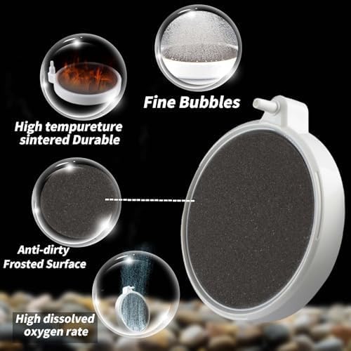 Fish Tank Bubbler, 3.2 Inch Aquarium Air Stone Kit, Nano Quiet Oxygen Diffuser for 20-70 Gallon Tanks, High Dissolved Oxygen, Dirt-Resistant Air Stone Bubbler with Tubing & Suction Cups