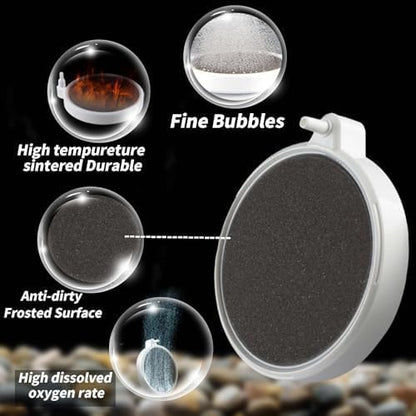 Fish Tank Bubbler, 3.2 Inch Aquarium Air Stone Kit, Nano Quiet Oxygen Diffuser for 20-70 Gallon Tanks, High Dissolved Oxygen, Dirt-Resistant Air Stone Bubbler with Tubing & Suction Cups