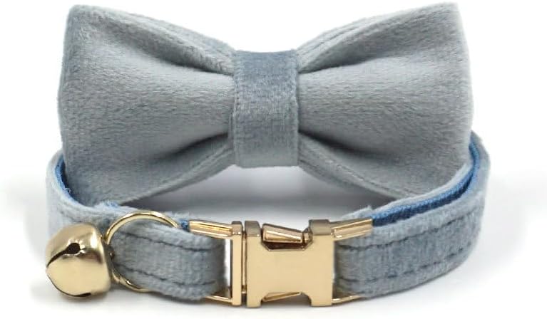 Personalized Cat Collar with Bells,Velvet Customized Small Cat Collar with Name Tag,Pet Collar with Name Phone Number Engraved ID Tags for Boy and Girl Kitten Cats (Mist Blue)