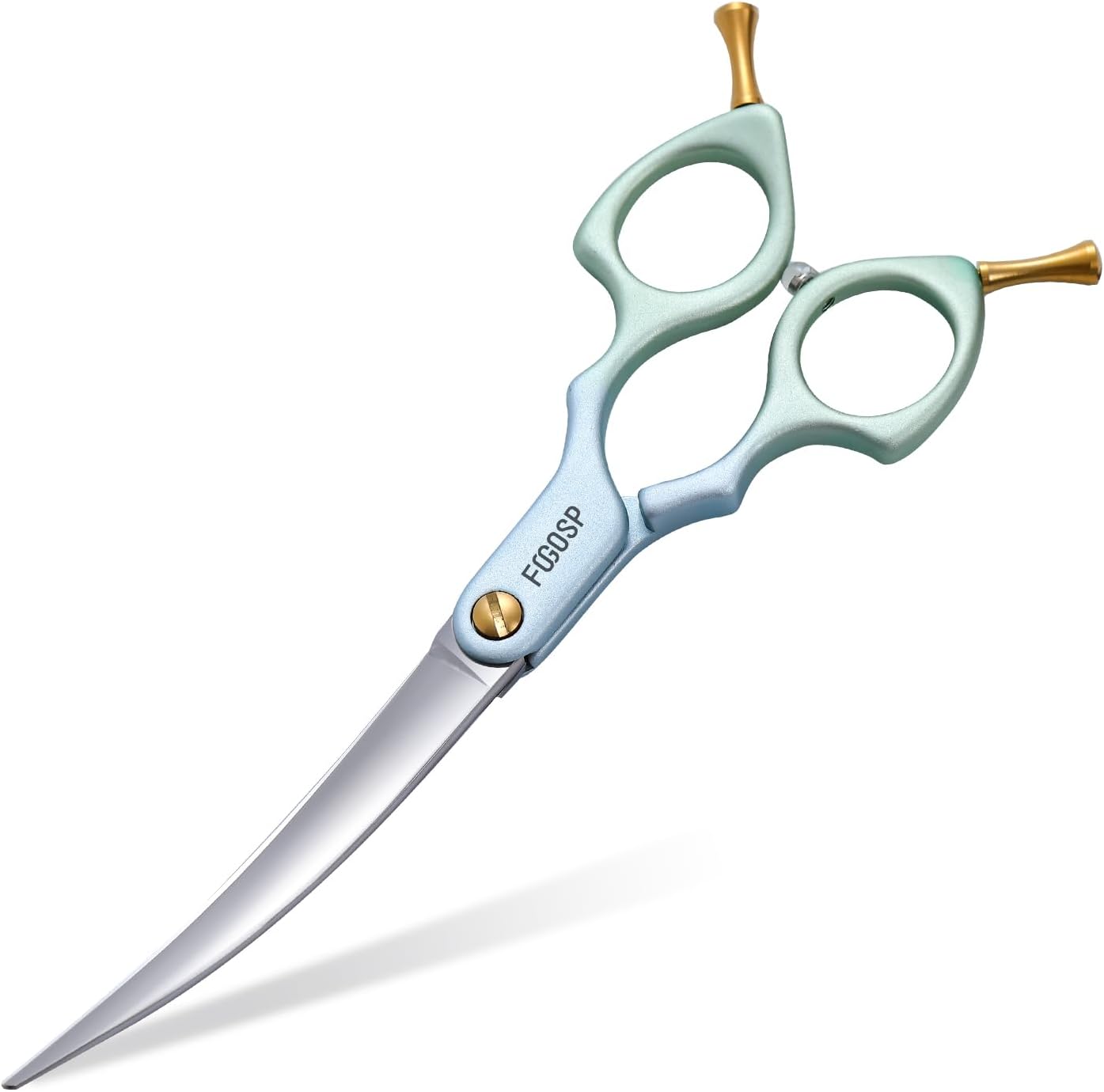 Professional Curved Dog Grooming Scissors with Sharper Self Grinding lightweight and finely trimmed split structure 6.5'' Japan VG10 63HRC for small dogs cat pet(Blue&Green)