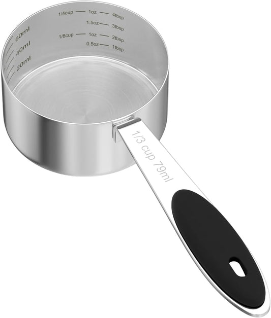 1PCS 1/3CUP(79ml) Dog Cat Food Scoop, Stainless Steel Measuring Cup, Metal Pet Scooper with Inner Precision Scale Measurement